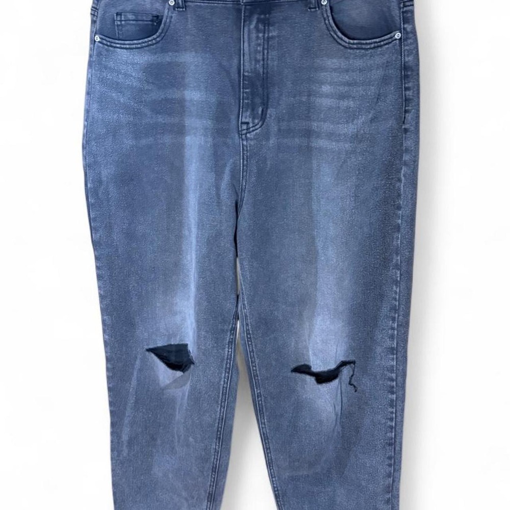True Craft Womens Distressed Mom Jeans Black Faded Ripped Denim Size 15R